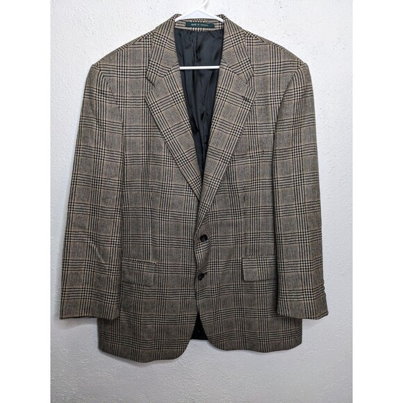 Lauren Ralph Lauren Men Blazer‎ Houndstooth Jacket 44R Wool Alpaca Black Coat - Picture 1 of 8